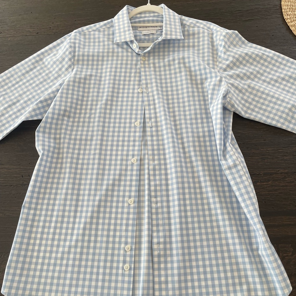 Mizzen+Main Light Blue Gingham Dress Shirt